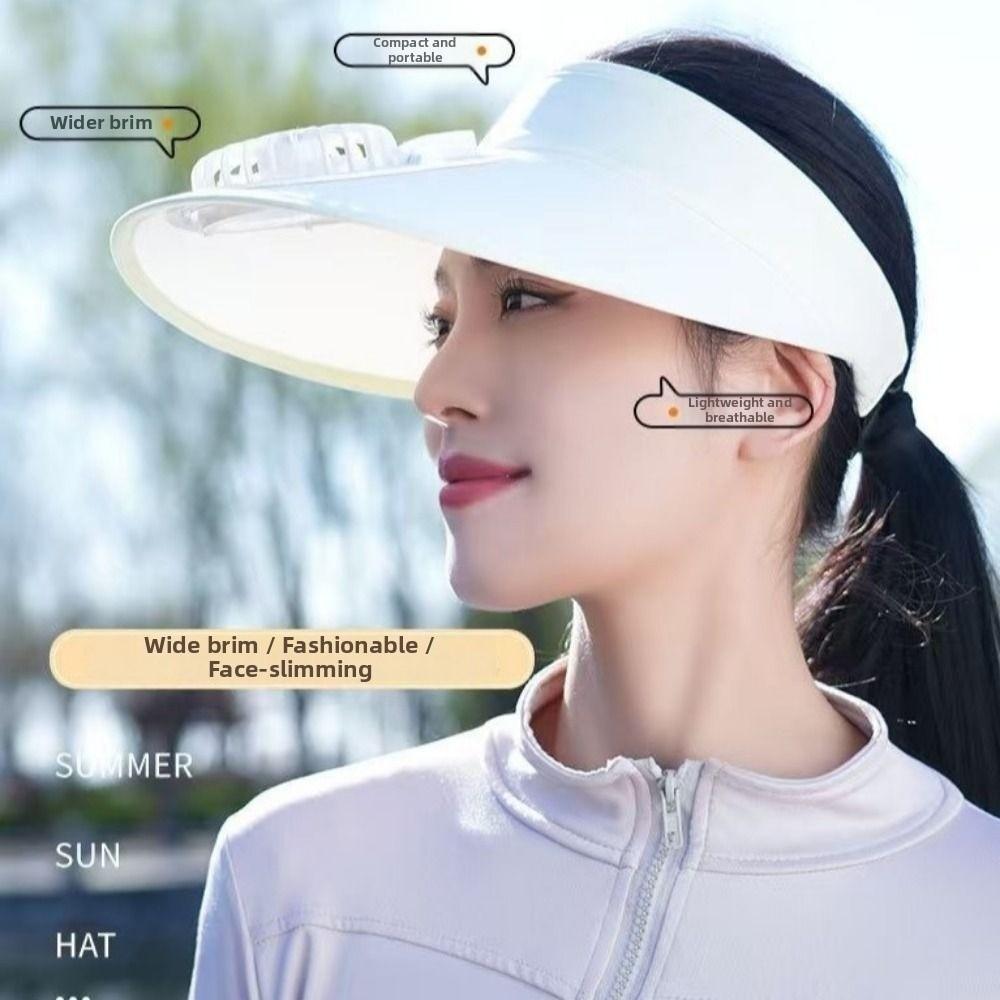 Breathable Empty Top Sunscreen Cap USB Rechargeable Women Sun Hat Cooling Fan Hat  Travel Cycling