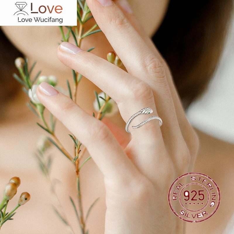 Genuine 925 Sterling Silver Snake Star Moon Open Adjustable Finger Cz Ring Women Personalized Fashion Accessories Holiday Gifts