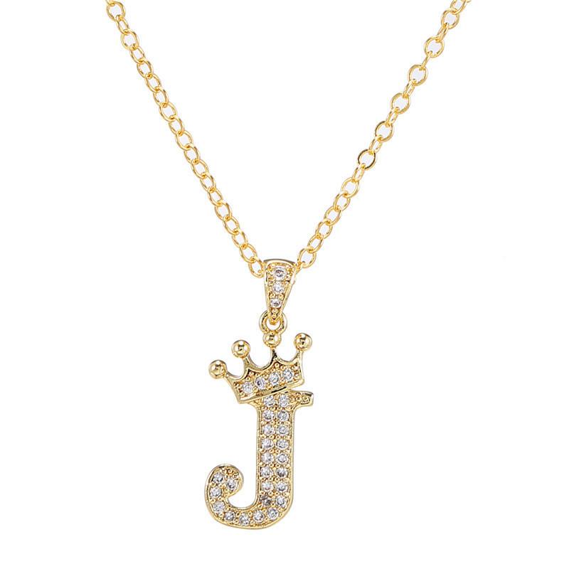 Fashion Cubic Zirconia Crown Letter Pendant Necklace Gold Hip Hop Punk Alphabet Jewelry