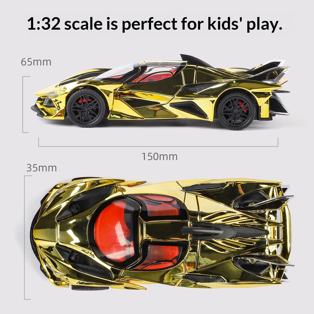 Simulation 1:32 Apollo EVO Electroplated Alloy Car Model Colorful Sports Car Ornaments Sound and Light Pull Back Children's Toys