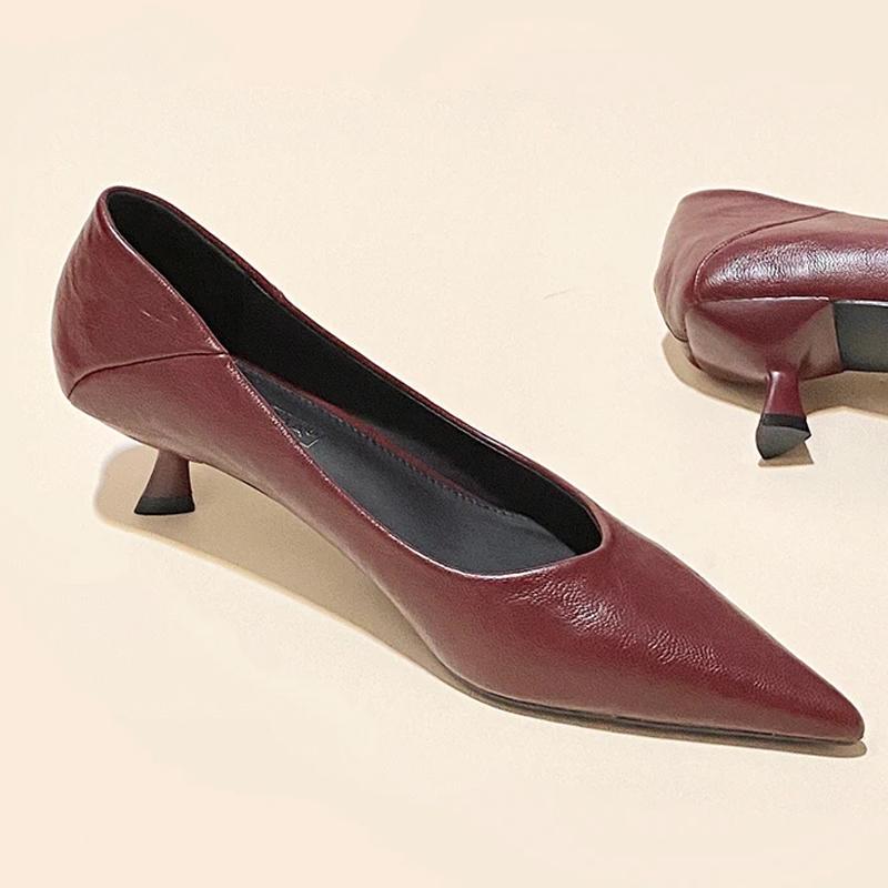Kitten Heel Bequeme Arbeitsschuhe Damen Neue Damen Spitz zulaufende Zehenpartie Stilettoabsatz Hoher Absatz Einzelne Schuhe Ohne Müdigkeit