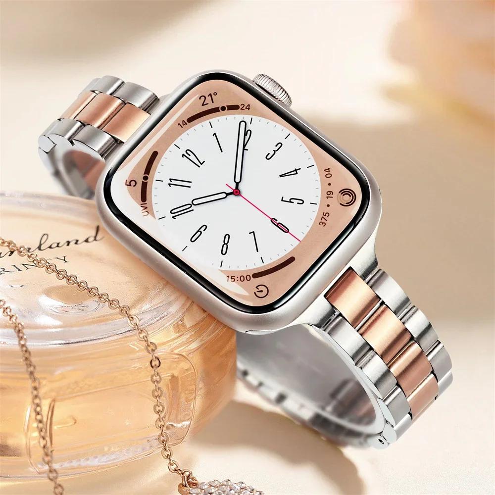 Strap for Apple Watch Band 46mm 45mm 44mm 49mm 40mm 41mm Metal Stainless Steel Bracelet IWatch Series 10 8 9 7 5 Se 6 4 Ultra 2