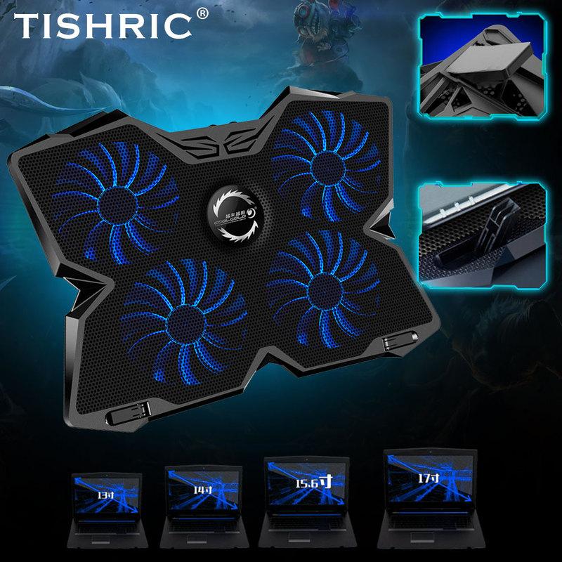 TISHRIC Laptop Cooler Stand 4 Cooling Fans Notebook Cooler Laptop Cooling Pad 2 USB Ports Notebook Stand Radiator For 13-17Inch
