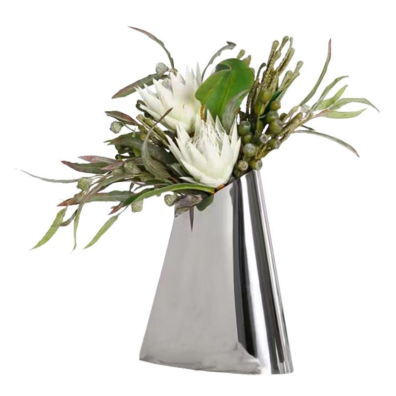 Luxury Cone-shaped Design Stainless Steel Vase, Living Room Flower Arrangement, Desktop Decoration, Home Decor Accessories