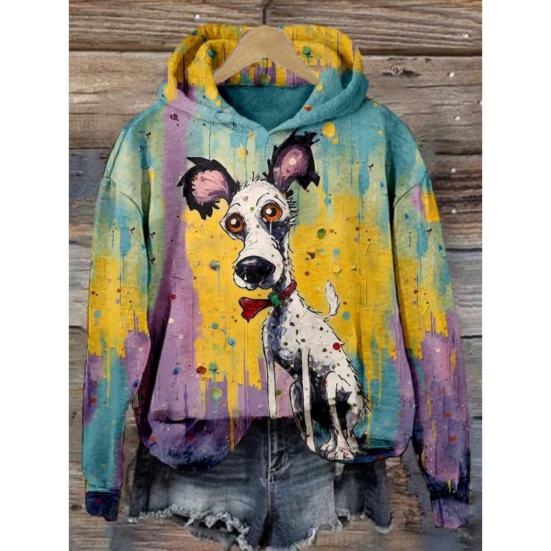 Damen Hoodie 3d Tiere Langarm Damenbekleidung Herbst Hip Hop Mode Street Style Lustiges Hunde Muster Kapuzenpullover