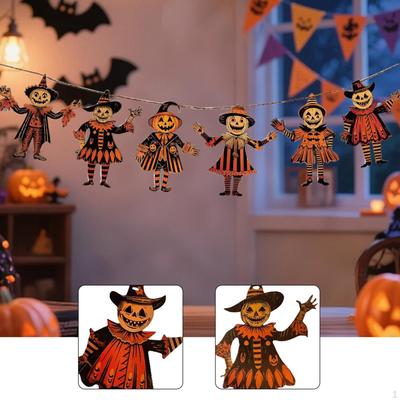 Bannière Décor Halloween en Bois, Guirlande Murale, Décoration de Drapeau Guirlande Murale Dessin Animé pour