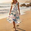 Women's Casual Sleeveless Floral Print Dress Round Neck Irregular Hem Mid-Length Dress Lightweight Summer Dress