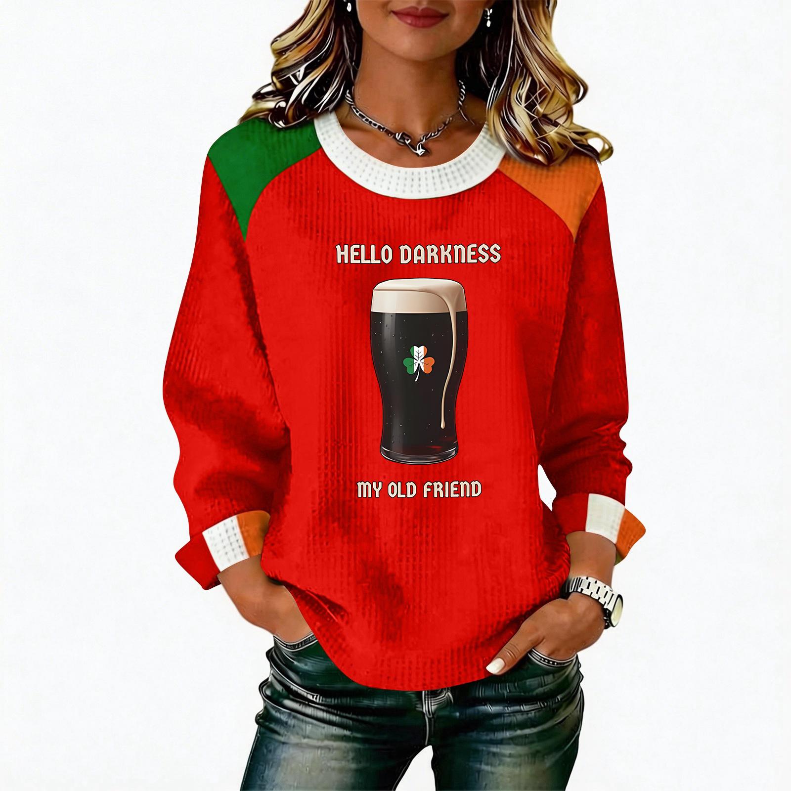 

Women s Casual Fashion Print Long Sleeve Round Neck Pullover Top Blouse XL червоний