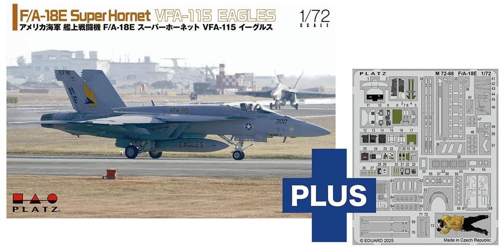 PLATZ 1/72 Scale American Carrier-Based Fighter F/A-18E Super Hornet VFA-115 Eagles AE-47 Plastic Model Kit with Etched Parts (Airplane)