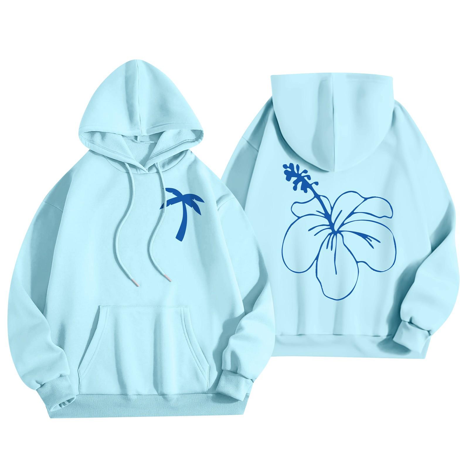 Женская мода, женский легкий пуловер с длинными рукавами и карманами, толстовка с капюшоном в стиле консервативного стиля L синий