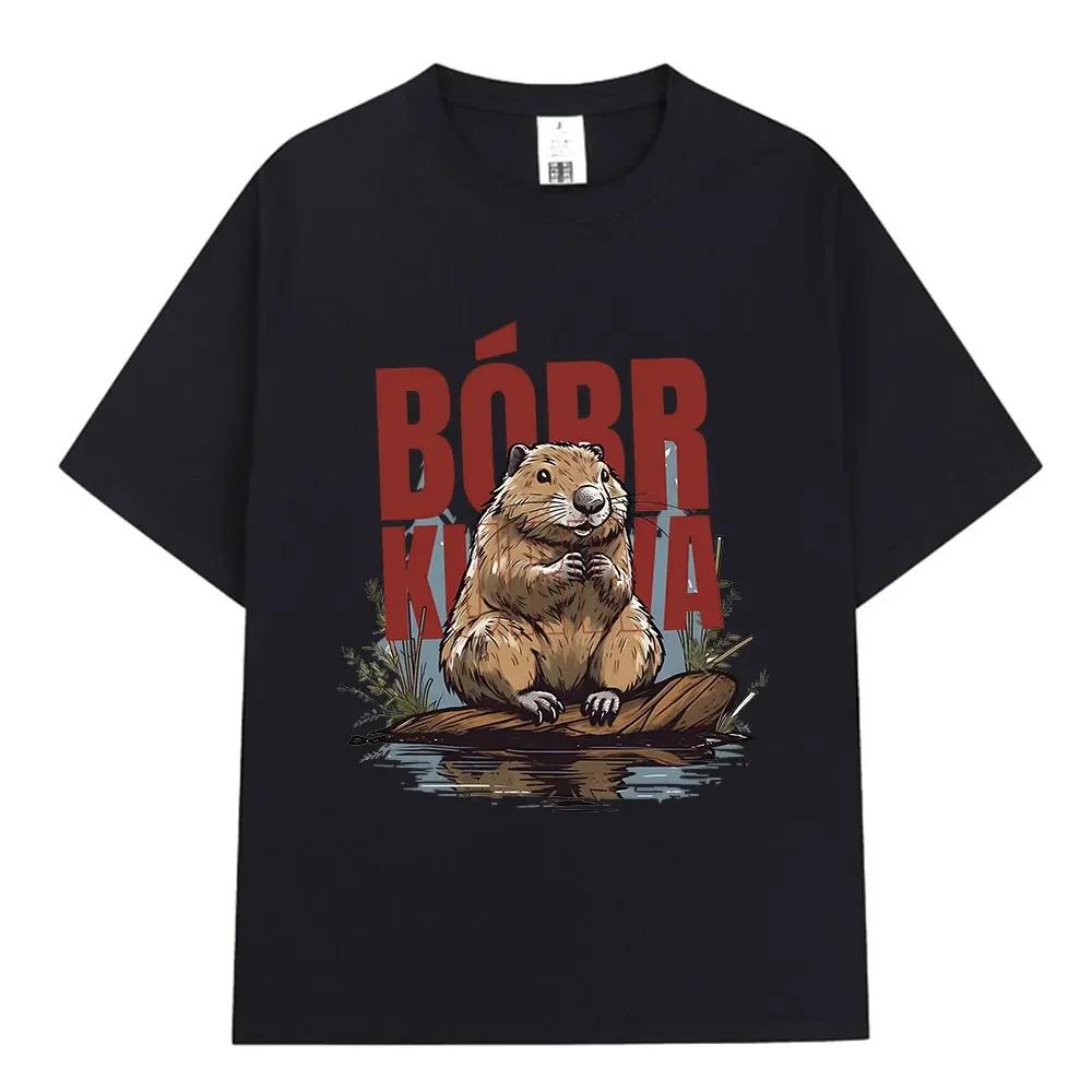 Bober Kurwa Bobr T-shirt Funny Beaver Meme Graphic T Shirts Men Women Cotton Casual Loose Short Sleeve T-shirts Tops Streetwear