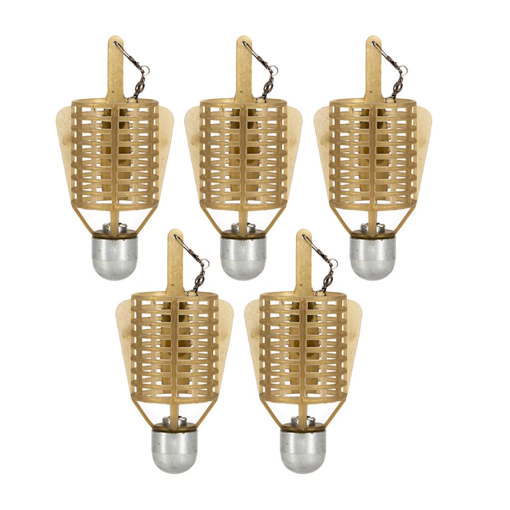 4Pcs Copper Spring Fishing Bait Cage Feeder With Hooks - Fast Sinking Carp Rig Accessories