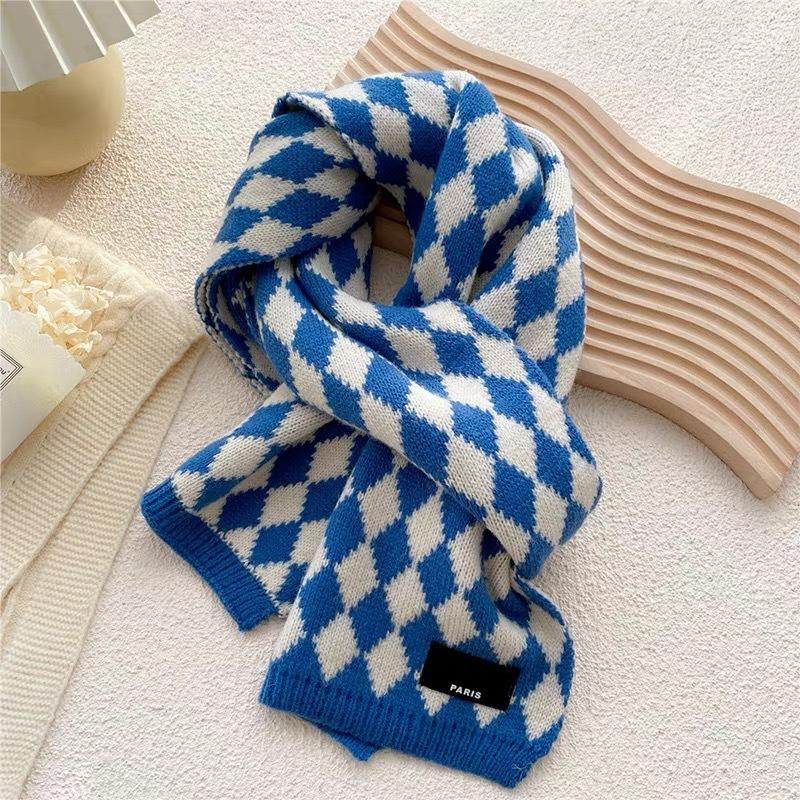 New Christmas Red Rhombus Knitted Scarf Female Autumn and Winter Student Couple Warm Fashion Versatile Scarf