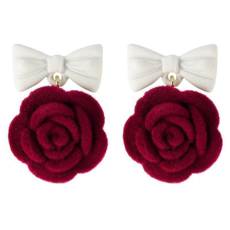 Red Rose Flock Earrings - Luxurious & Versatile Fashion for Women