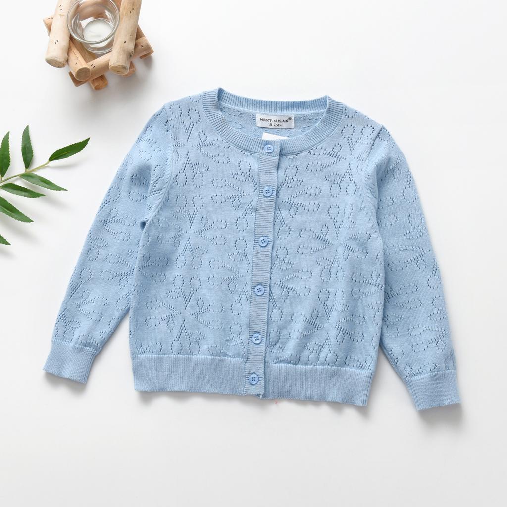 Girls' Long Sleeve Knitted Cardigan Round Neck Hollow Button Up Sweater Children's Tops