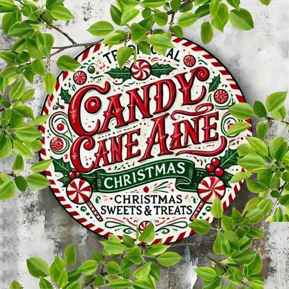 Christmas Tin Sign 8x8 Inch Round Gingerbread House Holiday Wreath Wall Art Home Bar Decoration