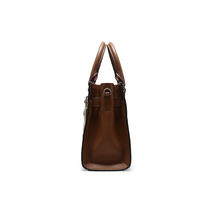 Michael Kors MK Hamilton Monogram Commuter Fashion Design Leather And Synthetic Leather Shoulder Crossbody Tote Bag Small 35F1GHMS1B-BROWN