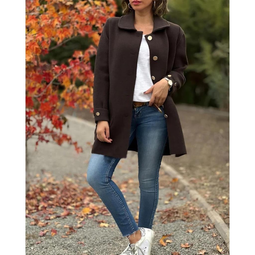 2025 Autumn Winter New Women's Lapel Solid Color Casual Bowknot Wool Blend Coat for Europe America