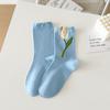 Women's Spring and Summer Mid-calf Socks, Three-dimensional Flower Pile Socks, Versatile and Sweet Tulip Flower Student Socks