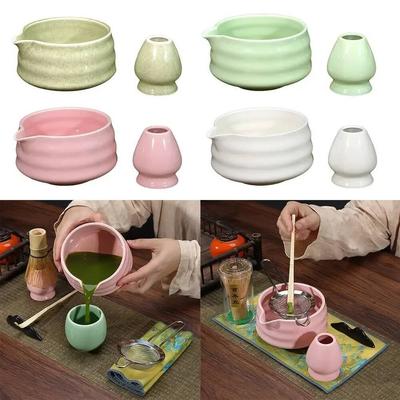 1/2 Ceramic Matcha Bowl Large Capacity Smooth Matcha Whisk Stand High Temperature Resistant Tea Salad Soup Bowl