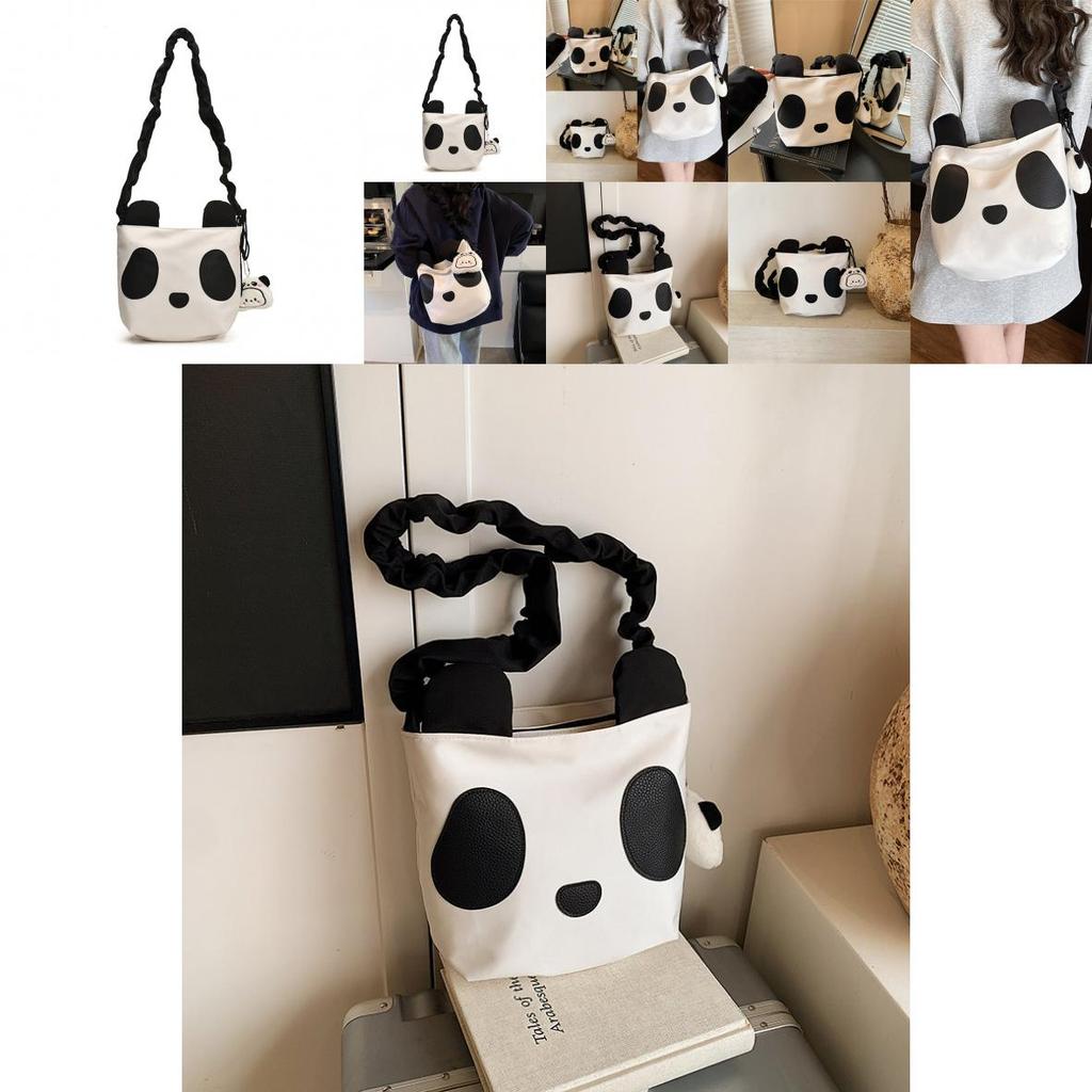 Panda Single Shoulder Bag Black White Lightweight Casual Purse For Daily Use