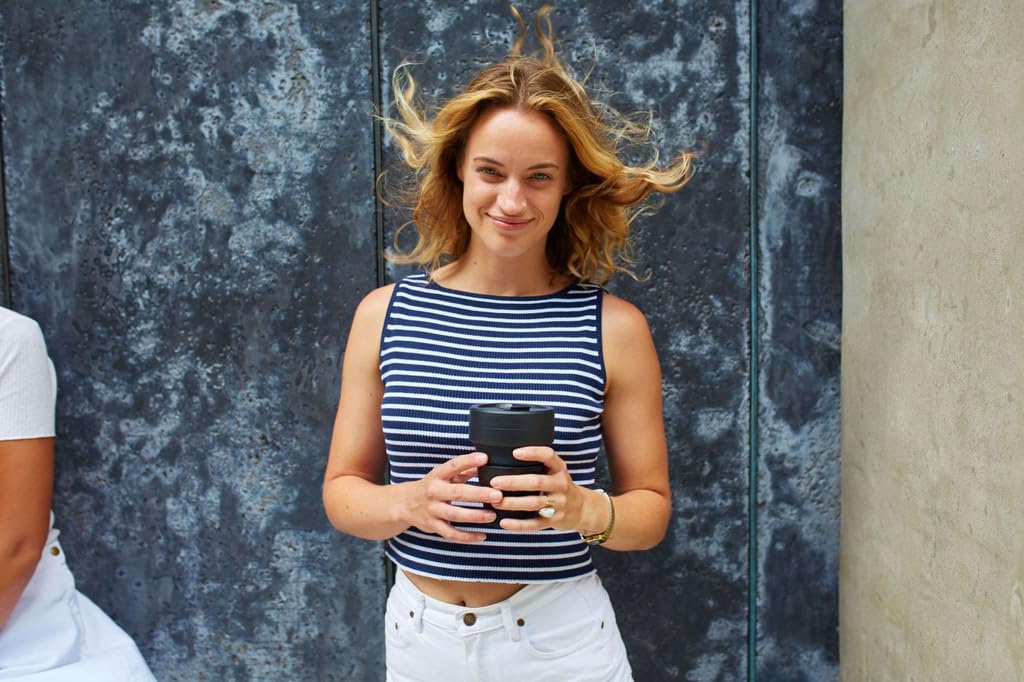 Mind Art Stojo Foldable Tumbler, Biggie, 355ml, 90mm Diameter x 127mm High, Carbon Fiber