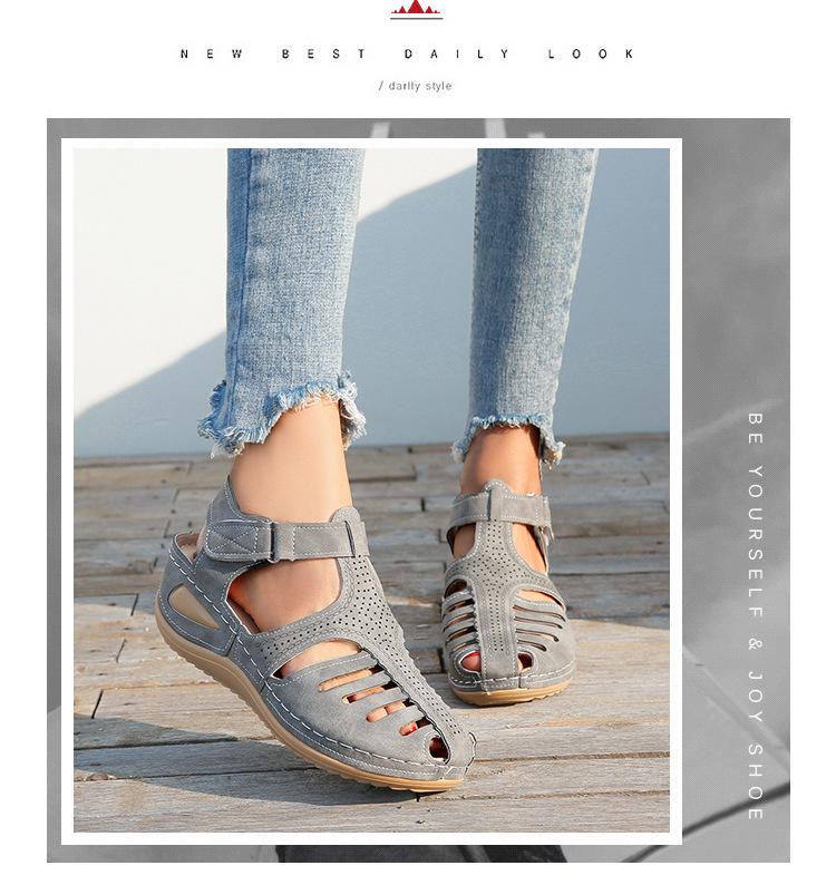 2021 Sommer Damen Klett-Keilsandalen - Große Größe, Europäischer & Amerikanischer Stil, Tägliche Freizeit, Mittelabsatz Baotou-Design
