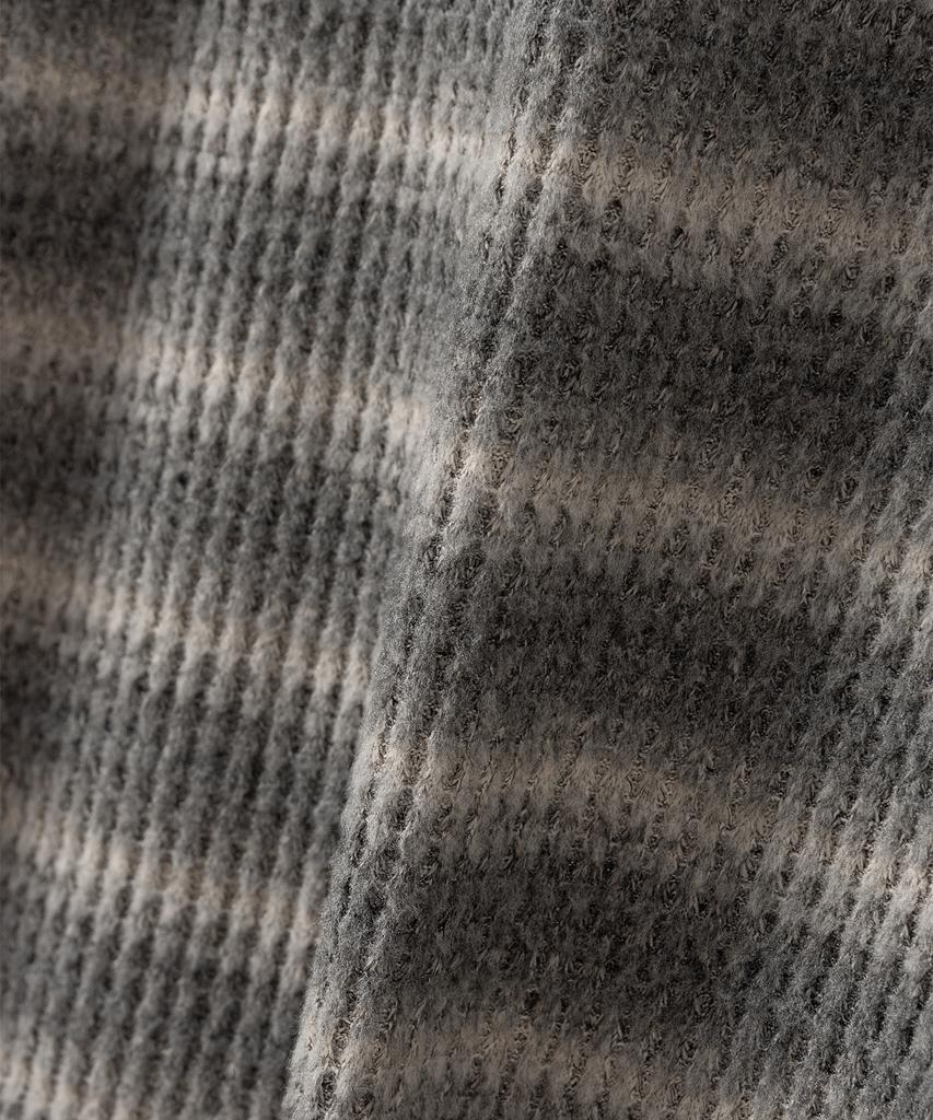 NONBLANK Waffle Henley Neck Ls T-Shirt_Grey Stripe
