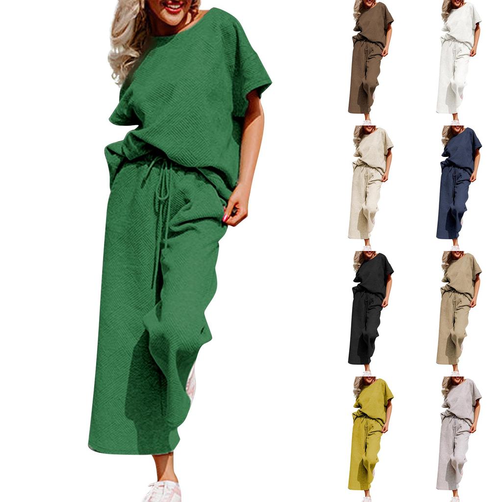 Ladies Casual Fashion Sexy New Solid Color Textured Drawstring Sports Two-piece Suit