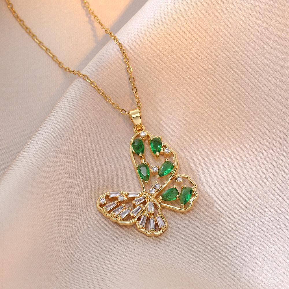 Butterfly Necklace with Color-Retaining Zircon - Fashionable, Versatile Women's Jewelry Accessory.