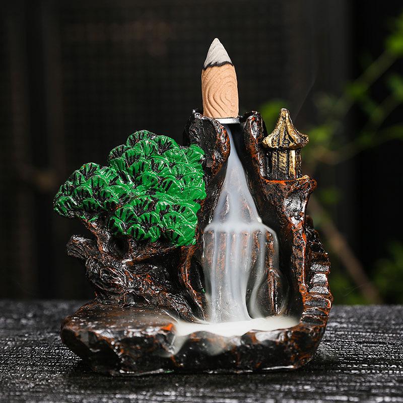 Zen Resin Backflow Incense Burner - Decorative Mountain Design for Home or Office