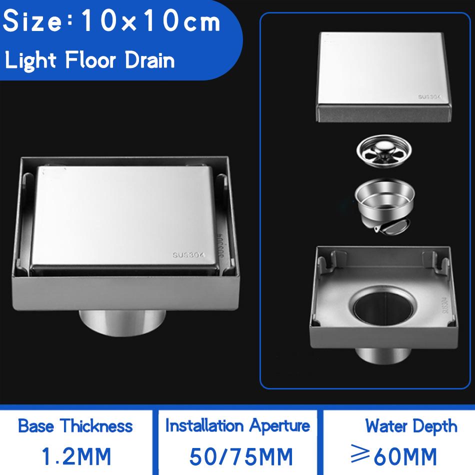 Invisible Floor Drain 304 Stainless Steel Black Brushed Bathroom Shower Drainage Square Waste Filter Floor Drains 10/11/12/15cm