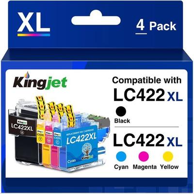 Cartuchos de Tinta - KINGJET - LC422XL - Compatible Brother - Paquete de 4 - Alta Capacidad