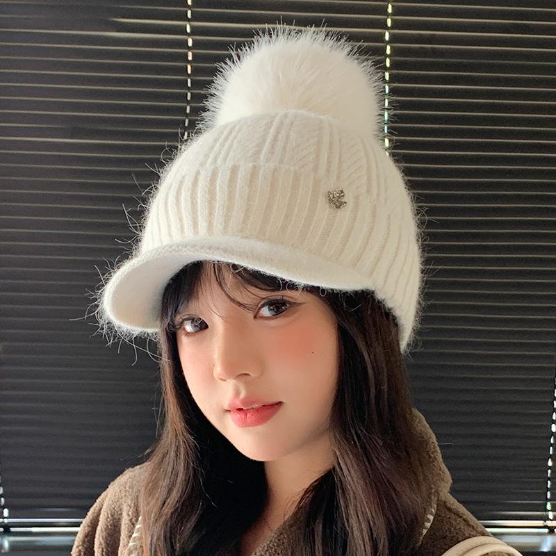 Hat Women's Autumn and Winter New Cycling Warm Ear Protection Knitted Hat Cold-proof Plush Thickened Wool Hat