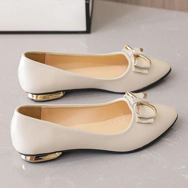 Single-shoe Women's Casual Pointy Women's Shoes with Shallow Mouth Low Heel Thick Heel and Soft Leather Flat Bottom In Spring and Autumn