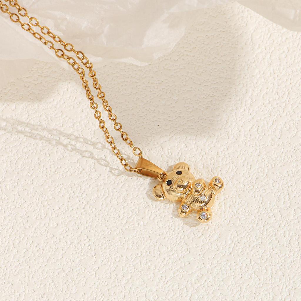 Cartoon Bear Pendant Necklace with Synthetic Zirconia - Student Gift