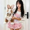 Cute Bowknot Plush Rabbit Backpack Realistic Long Fur Bunny Doll Cartoon Stuffed Animal Bag