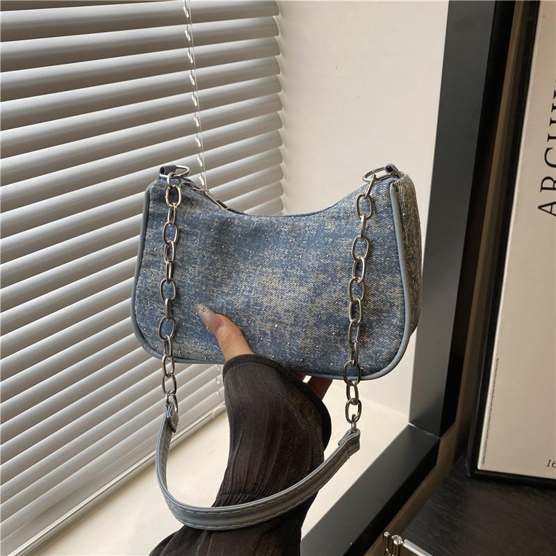 

Простая однотонная сумка подмышку, женская новая летняя трендовая модная цепочка, наплечная сумка, женская сумка, маленькая сумка темно-синий