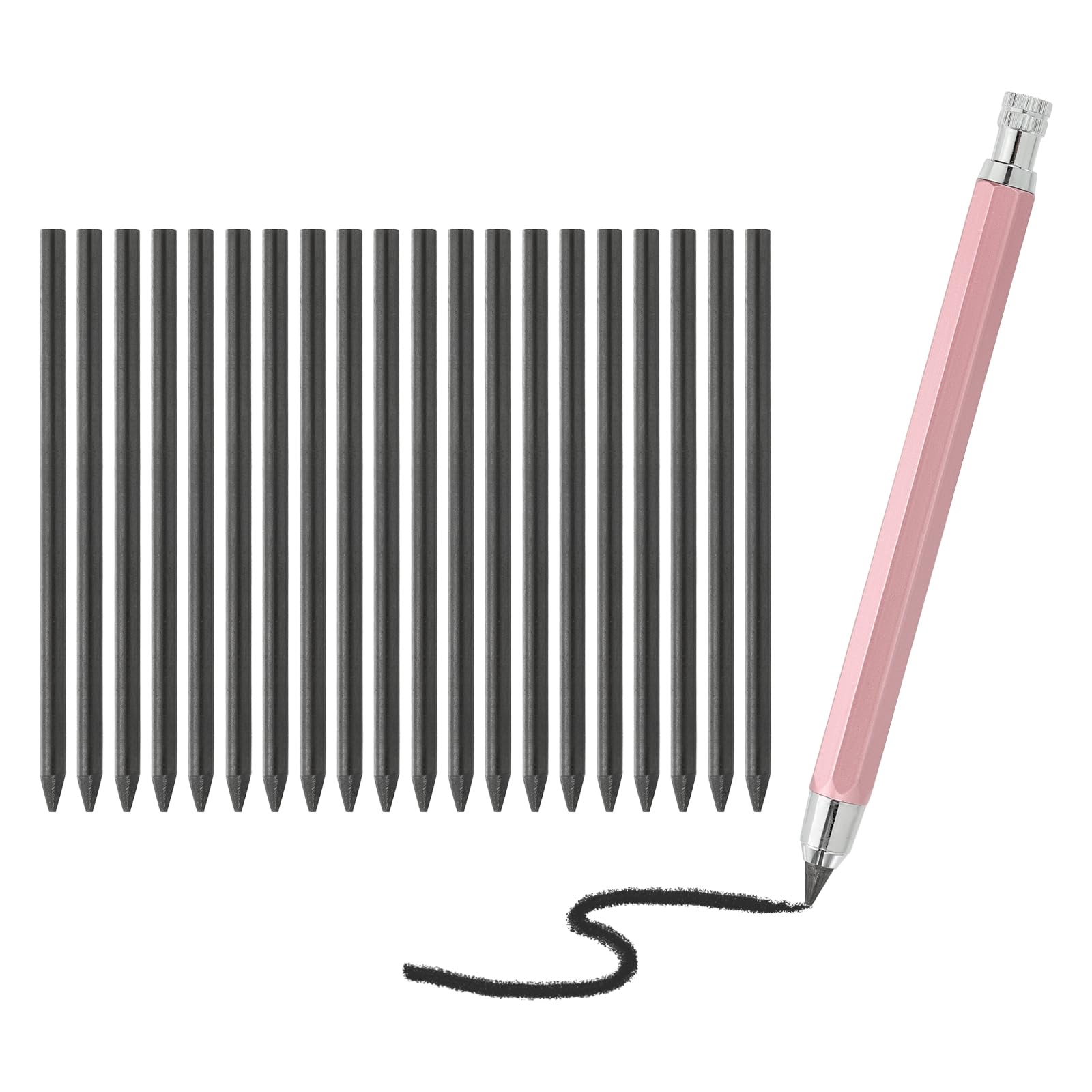 PATIKIL Mechanical Pencil Lead Holder Large Automatic Holder 20 Pencils with 2B Lead for Pink 5.6mm Drawing, Art, Sketching, Woodworking,