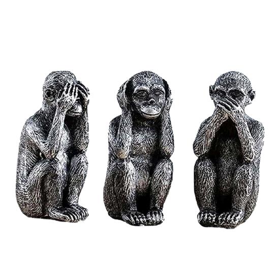 3 Wise Monkey Statue, No Evil See No Evil Speak No Evil Resin Monkey Figurine, Resin Spiritual Animal Sculpture серебряный