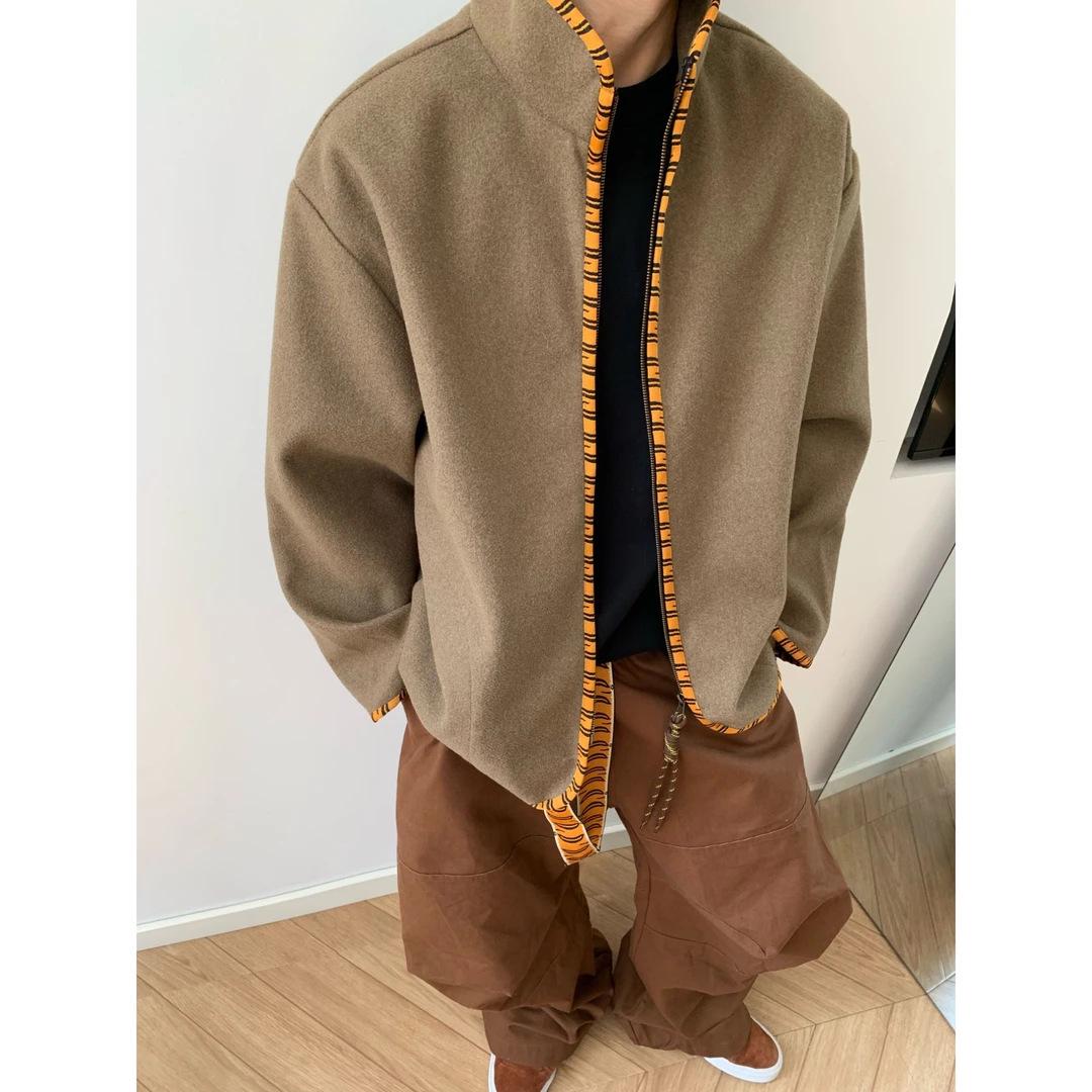 

Men s Autumn Brown Tiger Stripe Stand Collar Zipper Casual Jacket 2XL [150-170 kg] коричневий