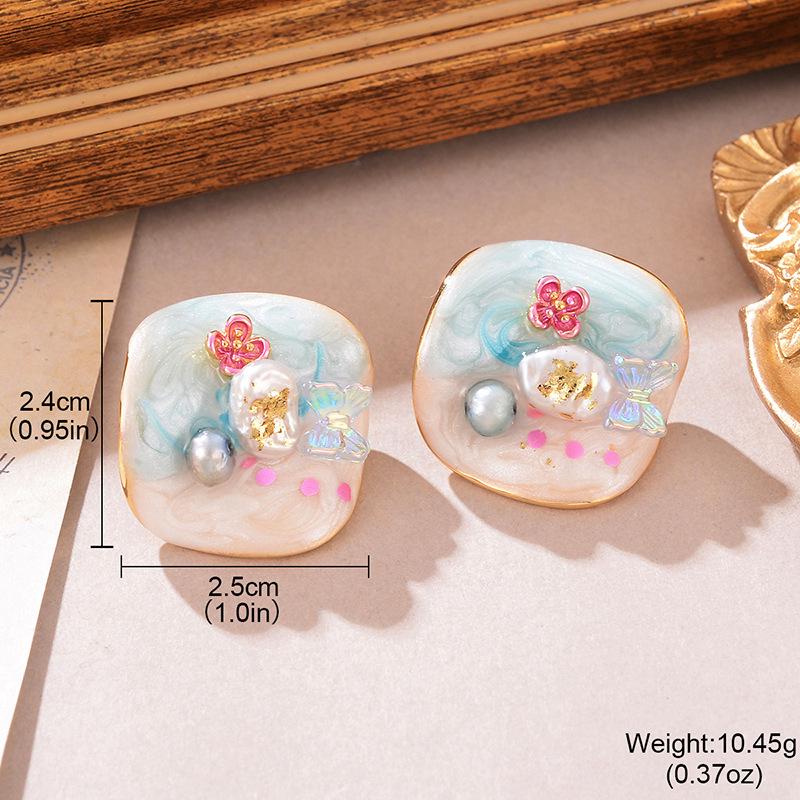 2024 Baroque Natural Pearl Earrings: High-End Retro Chinese Oil Painting Women's Jewelry
