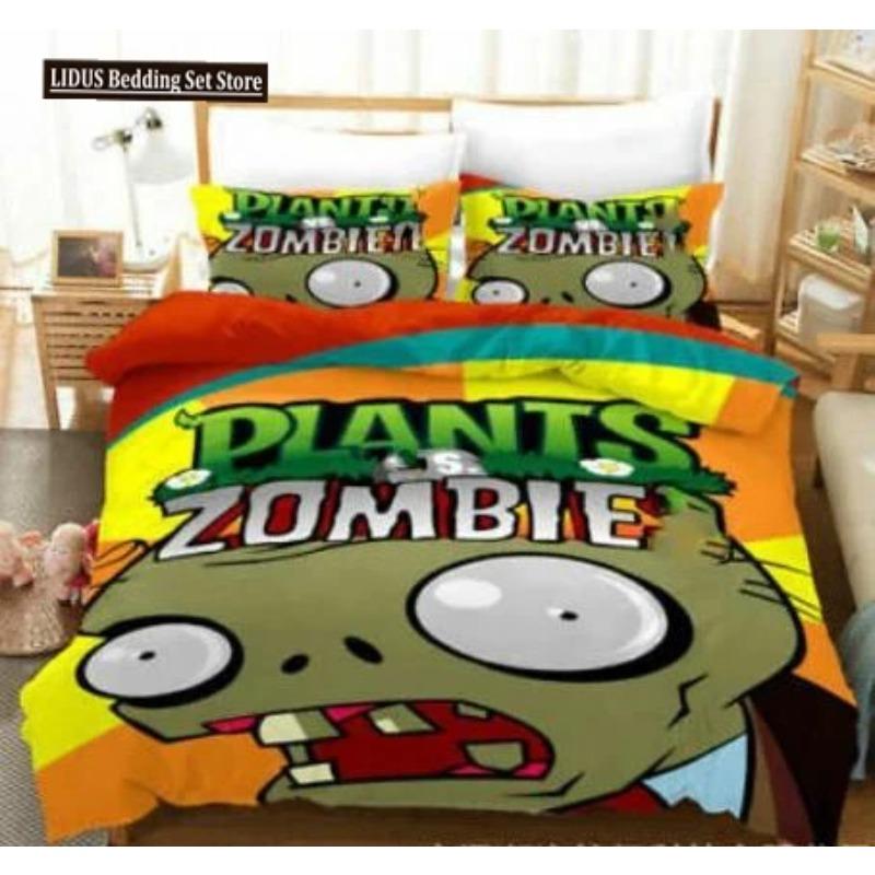 Plants Vs Bedding Sets Zombie US/Europe/UK Size Quilt Cartoon Bed Cover Duvet Cover Pillow Case 2-3 Pieces Sets Adult Boys