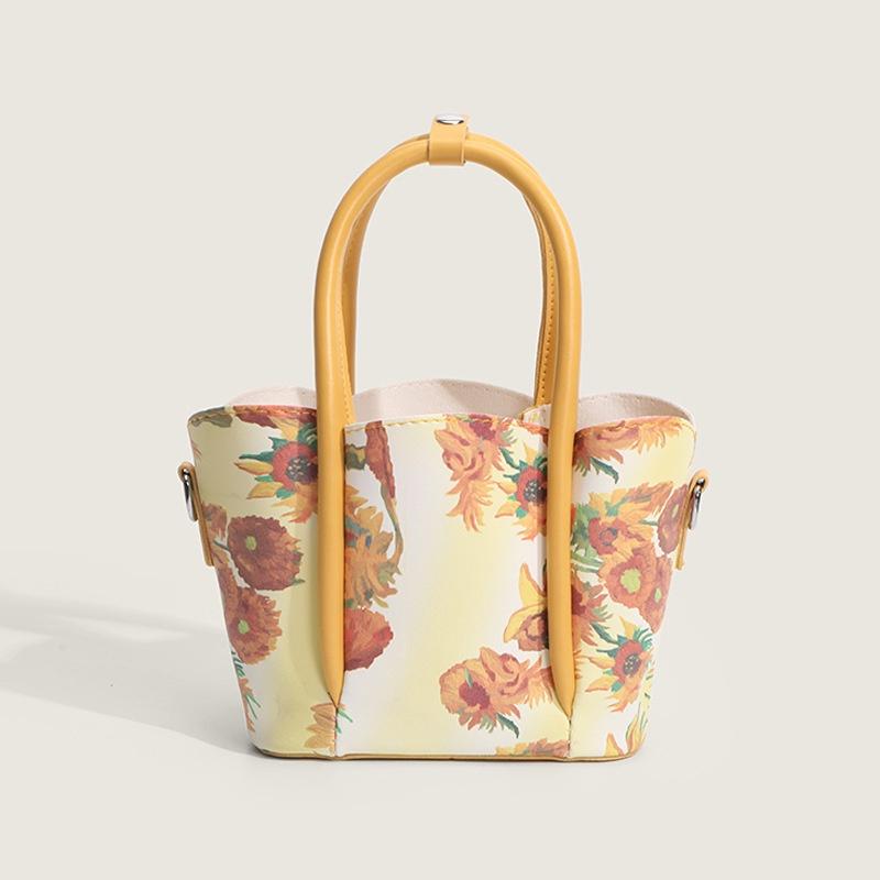 IELGY women's cherry print portable petal bucket bag, sweet wind contrast color mother and child bag, messenger bag