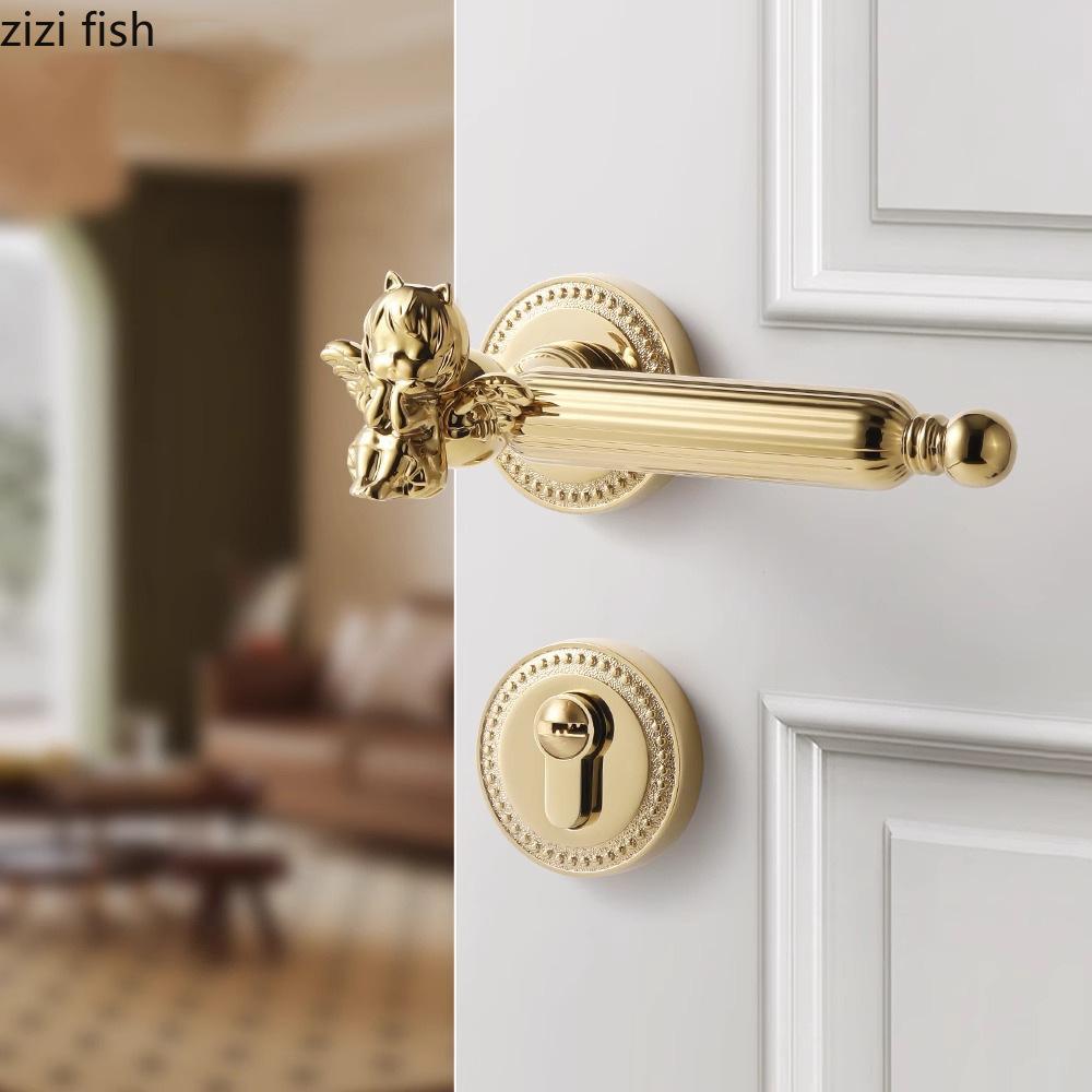 Golden Angel Handle Door Lock Zinc Alloy Mute Locks Bedroom Safety Lock Home Hardware Accessories Door Handle Silent Locks