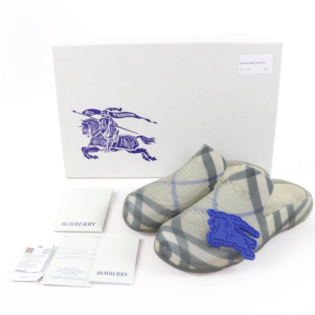 Pristine BURBERRY Sandals Check Pattern Flat Rubber with Logo Charm gray 35 Used