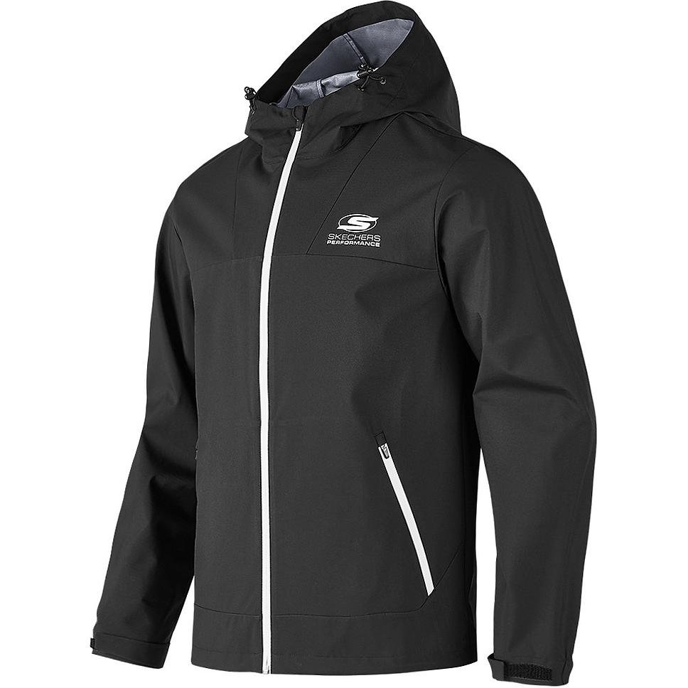 Skechers Basic Sports Series Casual Outdoor Fashion Hooded Logo Long Sleeve Waterproof Jacket Men jackets Carbon-Black P424M143-0018 M