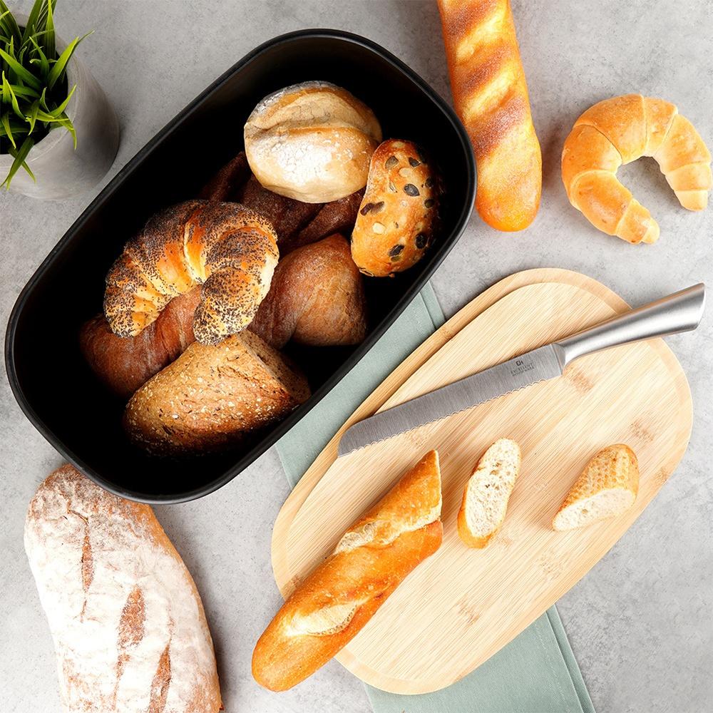 Large Bread Bin for Bread Rolls with Bamboo Board Kitchen