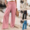 Women Pants Pleated Elastic High Waist Wide Leg Trousers with Pockets Pure Color