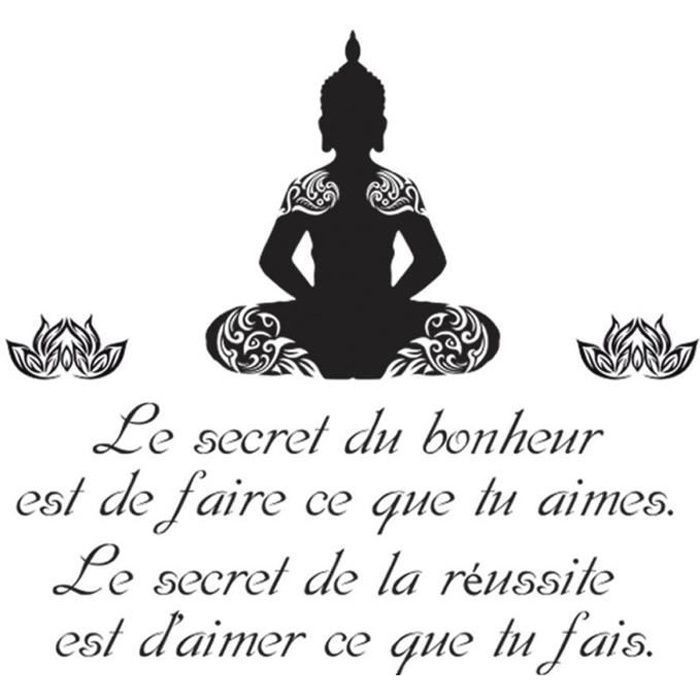 Sticker - messages - le secret du bonheur - bouddha - 20x70 cm - noir - mixte